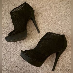 Black Lace Peep Toe Stiletto Heels